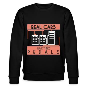"Echte Autos haben 3 Pedale" Autoteile - Stanley/Stella Unisex Bio-Sweatshirt CHANGER  - Schwarz - Vorne - Nik (191cm) & Marisol (170cm)