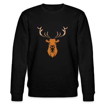 Hirschkopf Hirschgeweih Hirsch Geweih - Stanley/Stella Unisex Bio-Sweatshirt CHANGER  - Schwarz - Vorne - Nik (191cm) & Marisol (170cm)
