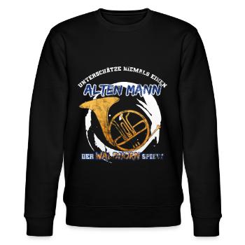 Waldhorn Geschenkidee - Stanley/Stella Unisex Bio-Sweatshirt CHANGER  - Schwarz - Vorne - Nik (191cm) & Marisol (170cm)