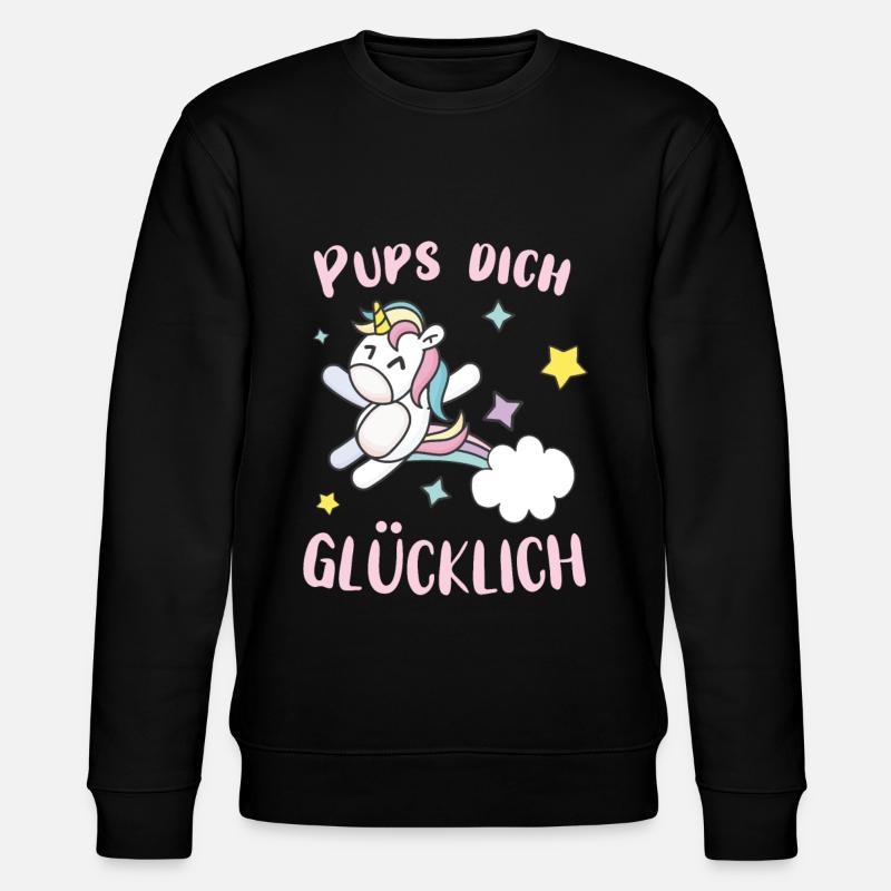 Pups dich gluecklich Einhorn - Stanley/Stella Unisex Bio-Sweatshirt CHANGER  - Schwarz