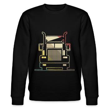 Brummi LKW Truck Diesel Laster Lastwagen - Stanley/Stella Unisex Bio-Sweatshirt CHANGER  - Schwarz - Vorne - Nik (191cm) & Marisol (170cm)