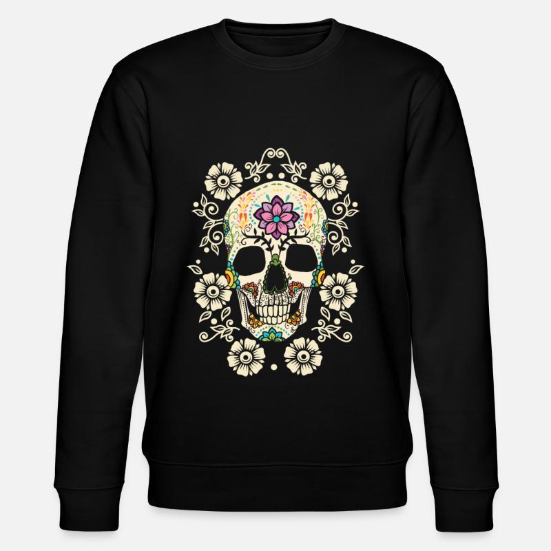 Flowers - skull - Stanley/Stella CHANGER Unisex Organic Sweatshirt - black