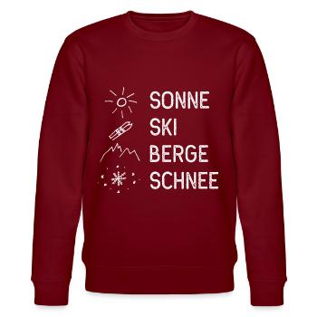 Sun, ski, mountains, snow - Stanley/Stella CHANGER Unisex Organic Sweatshirt - burgundy - Front - Nik (191cm) & Marisol (170cm)