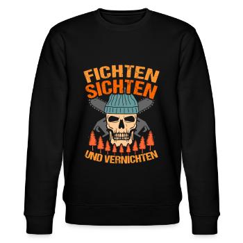 Fichten Sichten Und Vernichten Waldarbeiter Spruch - Stanley/Stella Unisex Bio-Sweatshirt CHANGER  - Schwarz - Vorne - Nik (191cm) & Marisol (170cm)