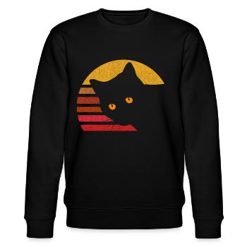 Vintage Eighties Style Cat Retro Distressed - Stanley/Stella CHANGER Unisex Organic Sweatshirt - black - Front - Nik (191cm) & Marisol (170cm)
