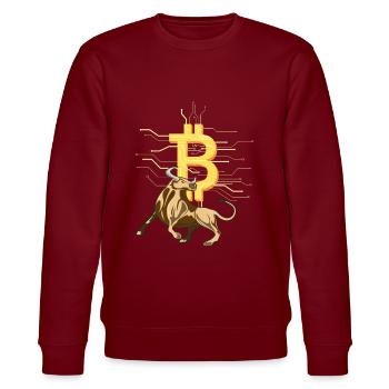 Bitcoin bull cryptocurrency - Stanley/Stella CHANGER Unisex Organic Sweatshirt - burgundy - Front - Nik (191cm) & Marisol (170cm)