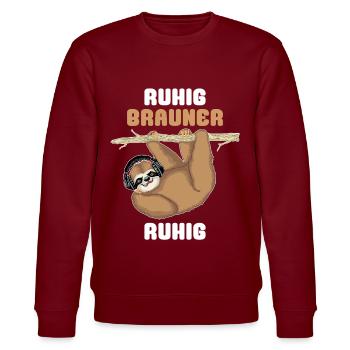 Faultier Ruhig Brauner Spruch - Stanley/Stella Unisex Bio-Sweatshirt CHANGER  - Burgunderrot - Vorne - Nik (191cm) & Marisol (170cm)