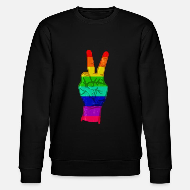 Peacezeichen Regenbogen - Stanley/Stella Unisex Bio-Sweatshirt CHANGER  - Schwarz
