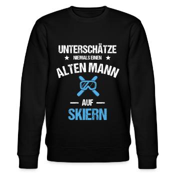 Unterschätze niemals einen Mann auf Skiern - Stanley/Stella Unisex Bio-Sweatshirt CHANGER  - Schwarz - Vorne - Nik (191cm) & Marisol (170cm)