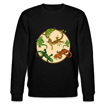 Gecko Eidechse - Stanley/Stella Unisex Bio-Sweatshirt CHANGER  - Schwarz - Vorne - Nik (191cm) & Marisol (170cm)