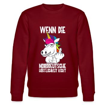 Norddeutscher Spruch Lustiges Norden Geschenk - Stanley/Stella Unisex Bio-Sweatshirt CHANGER  - Burgunderrot - Vorne - Nik (191cm) & Marisol (170cm)