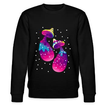 Psytrance Mushrooms Psy Gabber Frenchcore - Stanley/Stella Unisex Bio-Sweatshirt CHANGER  - Schwarz - Vorne - Nik (191cm) & Marisol (170cm)