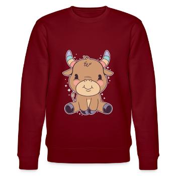 Süßer Stier Kindergeschenk Stiere Bullen - Stanley/Stella Unisex Bio-Sweatshirt CHANGER  - Burgunderrot - Vorne - Nik (191cm) & Marisol (170cm)
