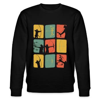Bogenschießen Vintage Retro Recurve Compound Bogen - Stanley/Stella Unisex Bio-Sweatshirt CHANGER  - Schwarz - Vorne - Nik (191cm) & Marisol (170cm)