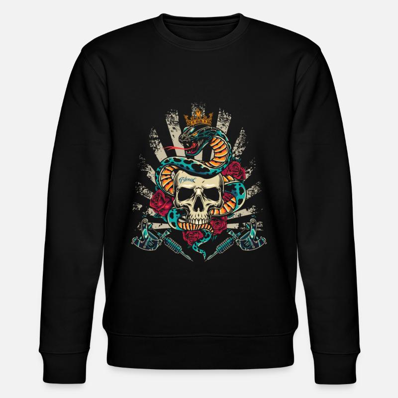 Snake Skull Rose Skull - Stanley/Stella CHANGER Unisex Organic Sweatshirt - black