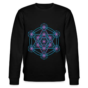 Metatron Heilige Geometrie Psychedelisch DMT Art - Stanley/Stella Unisex Bio-Sweatshirt CHANGER  - Schwarz - Vorne - Nik (191cm) & Marisol (170cm)