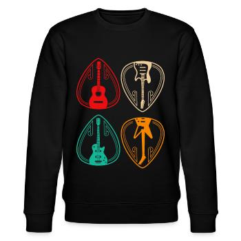 Vintage Guitar Pick Guitarist Gift - Stanley/Stella CHANGER Unisex Organic Sweatshirt - black - Front - Nik (191cm) & Marisol (170cm)