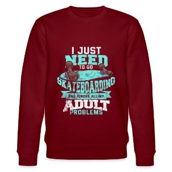 Skateboard life kickflip sk8ing gift board - Stanley/Stella CHANGER Unisex Organic Sweatshirt - burgundy - Front - Nik (191cm) & Marisol (170cm)