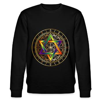 Flower of Life Heilige Geometrie - Stanley/Stella Unisex Bio-Sweatshirt CHANGER  - Schwarz - Vorne - Nik (191cm) & Marisol (170cm)
