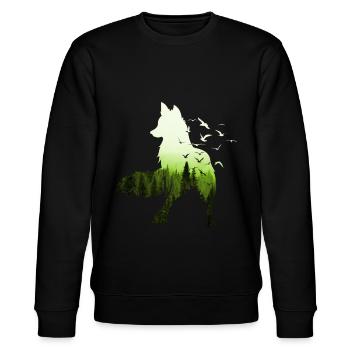 Fuchs Silhouette Klimaschutz Wald Fox - Stanley/Stella Unisex Bio-Sweatshirt CHANGER  - Schwarz - Vorne - Nik (191cm) & Marisol (170cm)
