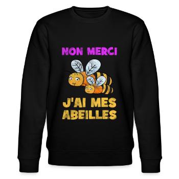 No Merci J'Ai Mes Abeilles Apiculteur Apicultrice - Stanley/Stella Unisex Bio-Sweatshirt CHANGER  - Schwarz - Vorne - Nik (191cm) & Marisol (170cm)