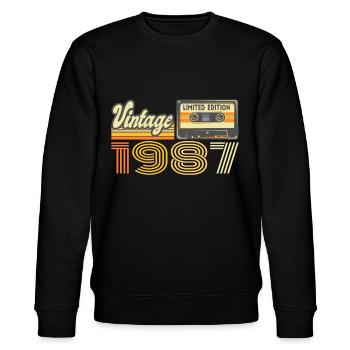 Vintage 1987 Kassette Mixtape - 34. Geburtstag - Stanley/Stella Unisex Bio-Sweatshirt CHANGER  - Schwarz - Vorne - Nik (191cm) & Marisol (170cm)