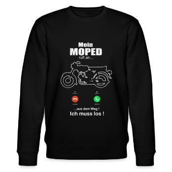 DDR Moped s50 s51 Suhl Ossi 2takter Simme Geschenk - Stanley/Stella Unisex Bio-Sweatshirt CHANGER  - Schwarz - Vorne - Nik (191cm) & Marisol (170cm)