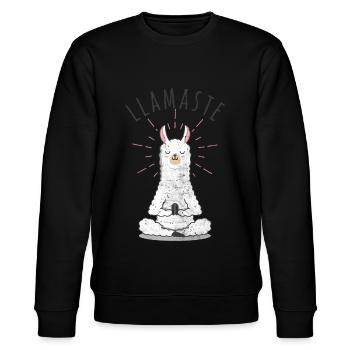 Llamaste Namaste Llama Lama Yoga Meditation - Stanley/Stella Unisex Bio-Sweatshirt CHANGER  - Schwarz - Vorne - Nik (191cm) & Marisol (170cm)