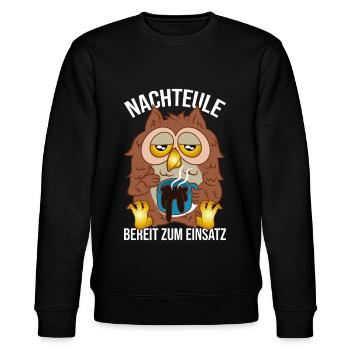 Nachteule Einsatz Nachtschicht Spätschicht - Stanley/Stella Unisex Bio-Sweatshirt CHANGER  - Schwarz - Vorne - Nik (191cm) & Marisol (170cm)