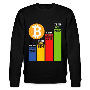 Crypto Investieren Bitcoin Trader Chart - Stanley/Stella Unisex Bio-Sweatshirt CHANGER  - Schwarz - Vorne - Nik (191cm) & Marisol (170cm)