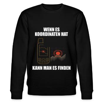 Geocaching Geocacher - Stanley/Stella Unisex Bio-Sweatshirt CHANGER  - Schwarz - Vorne - Nik (191cm) & Marisol (170cm)