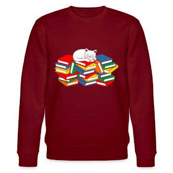 Bücher Katze - Stanley/Stella Unisex Bio-Sweatshirt CHANGER  - Burgunderrot - Vorne - Nik (191cm) & Marisol (170cm)