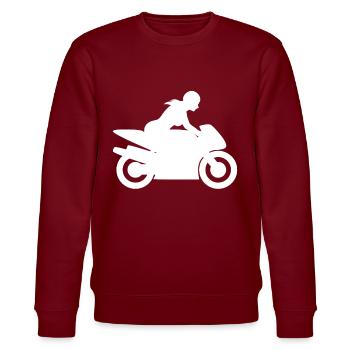 Motorradfahrerin Bikerin - Stanley/Stella Unisex Bio-Sweatshirt CHANGER  - Burgunderrot - Vorne - Nik (191cm) & Marisol (170cm)