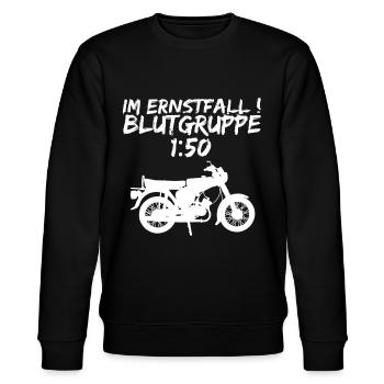 Blutgruppe 1:50 Ostalgie Moped Motorrad DDR Simmi - Stanley/Stella Unisex Bio-Sweatshirt CHANGER  - Schwarz - Vorne - Nik (191cm) & Marisol (170cm)