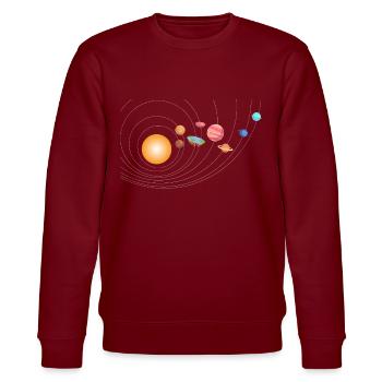 Outer Space Funny Flat Earth Science Planets - Stanley/Stella Unisex Bio-Sweatshirt CHANGER  - Burgunderrot - Vorne - Nik (191cm) & Marisol (170cm)