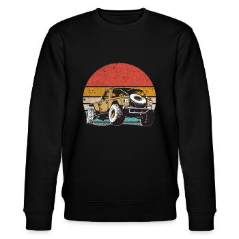 Retro Geländefahrzeug OFF Road - Stanley/Stella Unisex Bio-Sweatshirt CHANGER  - Schwarz - Vorne - Nik (191cm) & Marisol (170cm)