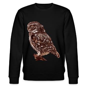 Eulen Vogelmotiv Vogel Waldtier Tiermotiv - Stanley/Stella Unisex Bio-Sweatshirt CHANGER  - Schwarz - Vorne - Nik (191cm) & Marisol (170cm)