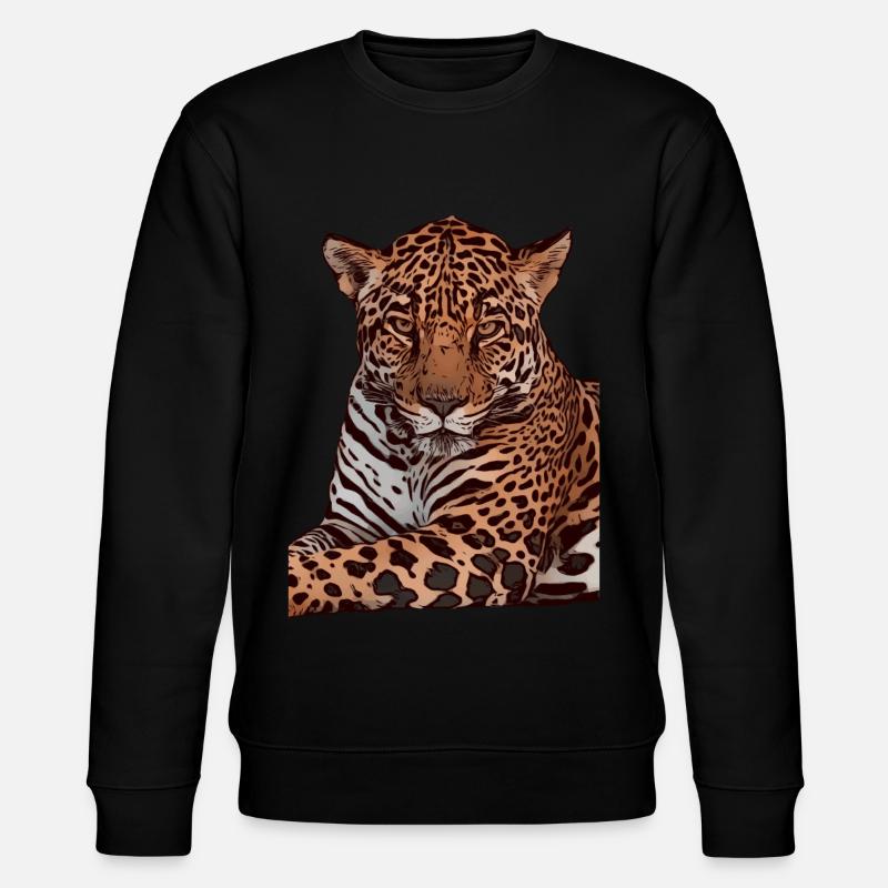 Leopard dyremotiv dyr ansikt dyr kvinner barn - Stanley/Stella CHANGER økologisk unisex-sweatshirt - svart