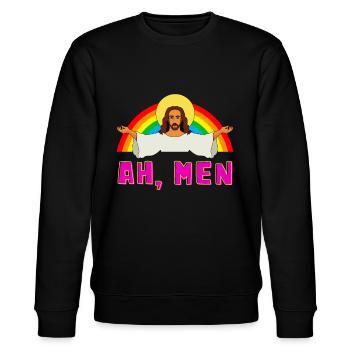Lusiger LGBT Ah Man Jesus Gay Pride Regenbogen - Stanley/Stella Unisex Bio-Sweatshirt CHANGER  - Schwarz - Vorne - Nik (191cm) & Marisol (170cm)