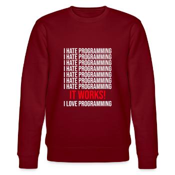 Programmierer Ich Hasse Programmieren - Stanley/Stella Unisex Bio-Sweatshirt CHANGER  - Burgunderrot - Vorne - Nik (191cm) & Marisol (170cm)