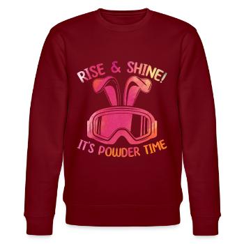 Skifahrer Ski Fahren Rise & Shine It's Powder Time - Stanley/Stella Unisex Bio-Sweatshirt CHANGER  - Burgunderrot - Vorne - Nik (191cm) & Marisol (170cm)