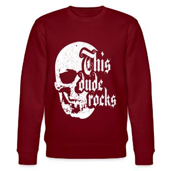 Rock Metal Punk Totenkopf Rocker Musik - Stanley/Stella Unisex Bio-Sweatshirt CHANGER  - Burgunderrot - Vorne - Nik (191cm) & Marisol (170cm)