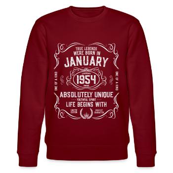 1954 January 68 years - Stanley/Stella CHANGER Unisex Organic Sweatshirt - burgundy - Front - Nik (191cm) & Marisol (170cm)