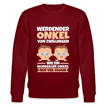 Werdender Onkel von Zwillingen - Stanley/Stella Unisex Bio-Sweatshirt CHANGER  - Burgunderrot - Vorne - Nik (191cm) & Marisol (170cm)
