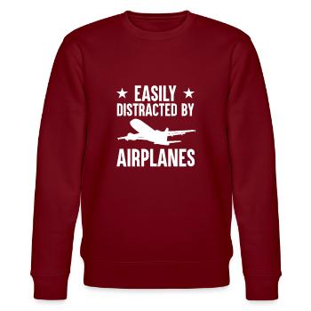 Flugzeug Flugplatz Flughafen - Stanley/Stella Unisex Bio-Sweatshirt CHANGER  - Burgunderrot - Vorne - Nik (191cm) & Marisol (170cm)