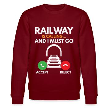 Die Eisenbahn ruft und ich muss gehen Eisenbahn Zu - Stanley/Stella Unisex Bio-Sweatshirt CHANGER  - Burgunderrot - Vorne - Nik (191cm) & Marisol (170cm)