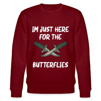 Chez Just Here For The Butterflies Knife Collector - Sweat bio CHANGER Stanley/Stella Unisexe - bordeaux - Devant - Nik (191cm) & Marisol (170cm)