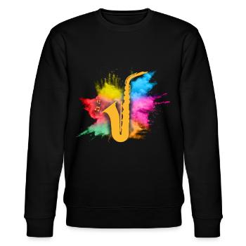 Jazz Geschenk Saxophon Musik Instrument Blasmusik - Stanley/Stella Unisex Bio-Sweatshirt CHANGER  - Schwarz - Vorne - Nik (191cm) & Marisol (170cm)