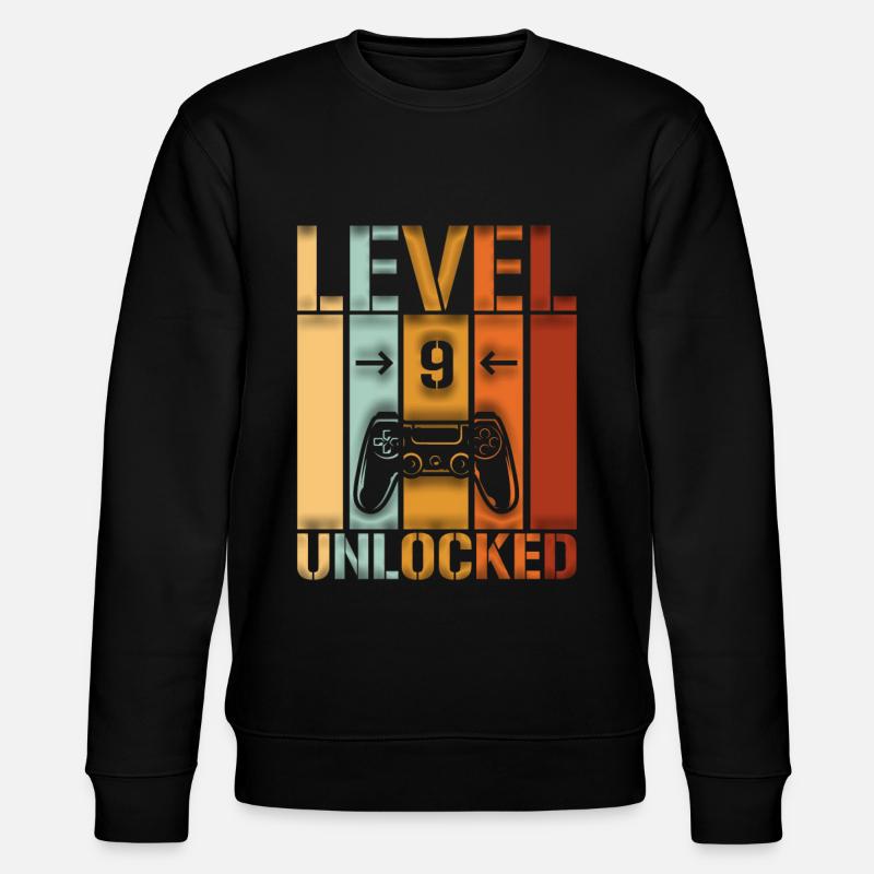 9th Birthday Level 9 unlocked - Stanley/Stella CHANGER Unisex Organic Sweatshirt - black