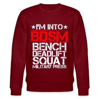 Je suis dans le banc BDSM Squat Deadlift Presse militaire9 - Sweat bio CHANGER Stanley/Stella Unisexe - bordeaux - Devant - Nik (191cm) & Marisol (170cm)